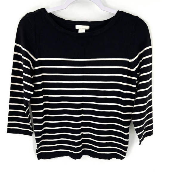 H&M Black and White Knit Pullover French Chic Sweater 3/4 length sleeve Small - Picture 9 of 12